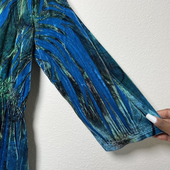 Women‎ Y2K Crushed Velvet Babydoll Top 1X Blue Green Empire Waist 3/4 Sleeve - Picture 4 of 10